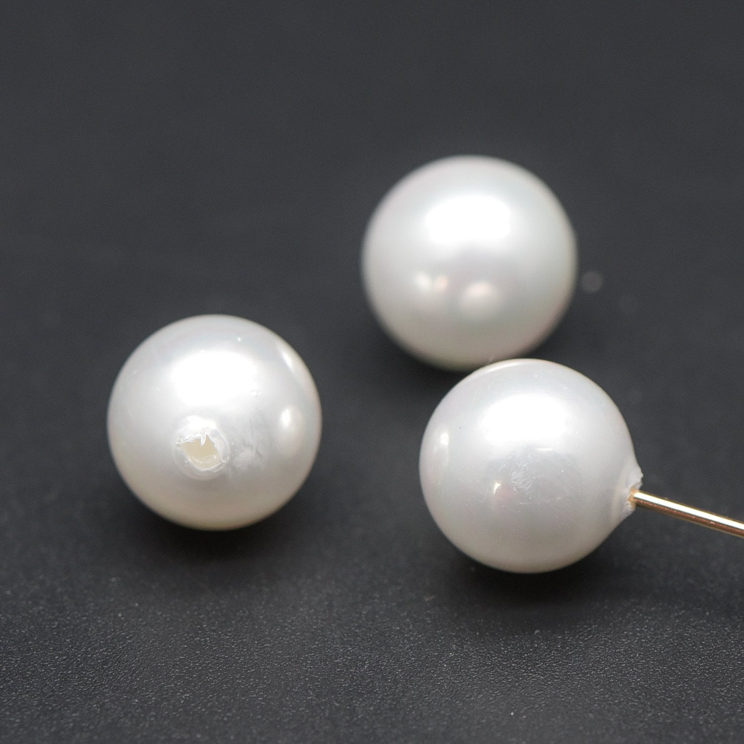10pcs White Smooth Round Shell beads with Pearl-Colored Coating, Half Hole Drilled, Faux Pearl, 3/ 4/ 5/ 6/ 8/ 10/ 12mm- (BK-022)